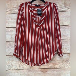 Forever 21 Striped (rust/cream) V-neck Long‎ Sleeve Top